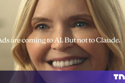 Super Bowl television commercial showing an AI chatbot interruption on screen with Anthropic logo and Claude branding