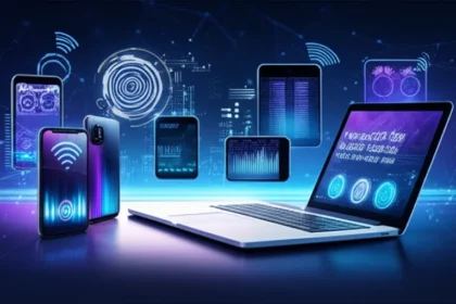 A content creator in a Jakarta studio using holographic AI interfaces to edit immersive 3D video content for the Southeast Asian market.