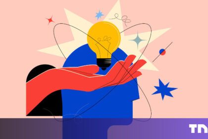 A modern digital creator using a minimalist glass tablet to refine AI-generated architectural sketches in a collaborative coworking studio environment.