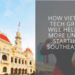 A bustling co-working space in Jakarta's Sudirman Central Business District where entrepreneurs are collaborating on AI-driven financial solutions.