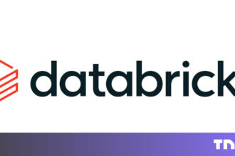 A high-tech data center hallway with glowing blue lights reflecting on a polished floor, representing the massive Databricks infrastructure.