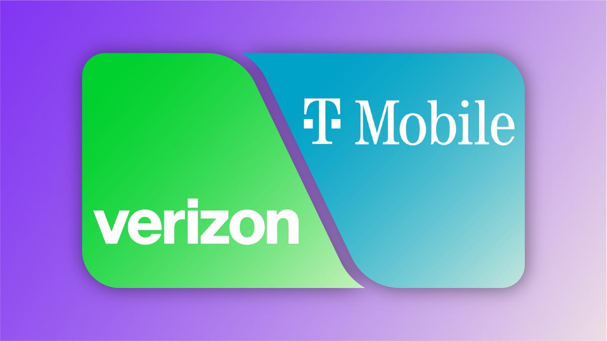 A side-by-side comparison of T-Mobile and Verizon 5G signal strength indicators on modern smartphones in a busy urban environment.