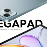 Sleek metal TECNO MEGAPAD SE tablet displaying AI interface on a desk