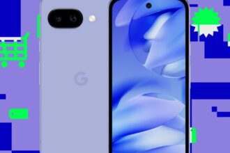 Google Pixel 9A in multiple colors resting on a wooden table