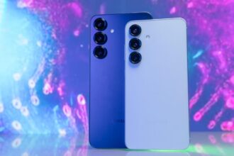 A conceptual render of a sleek metallic smartphone with curvier corners and a vertical triple-camera array on a desk.