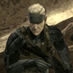 Detailed close-up of Old Snake from Metal Gear Solid 4 featuring remastered high-definition textures and cinematic lighting in a war-torn urban environment.
