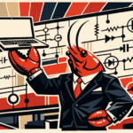 Close-up of a digital robotic hand typing on a laptop keyboard